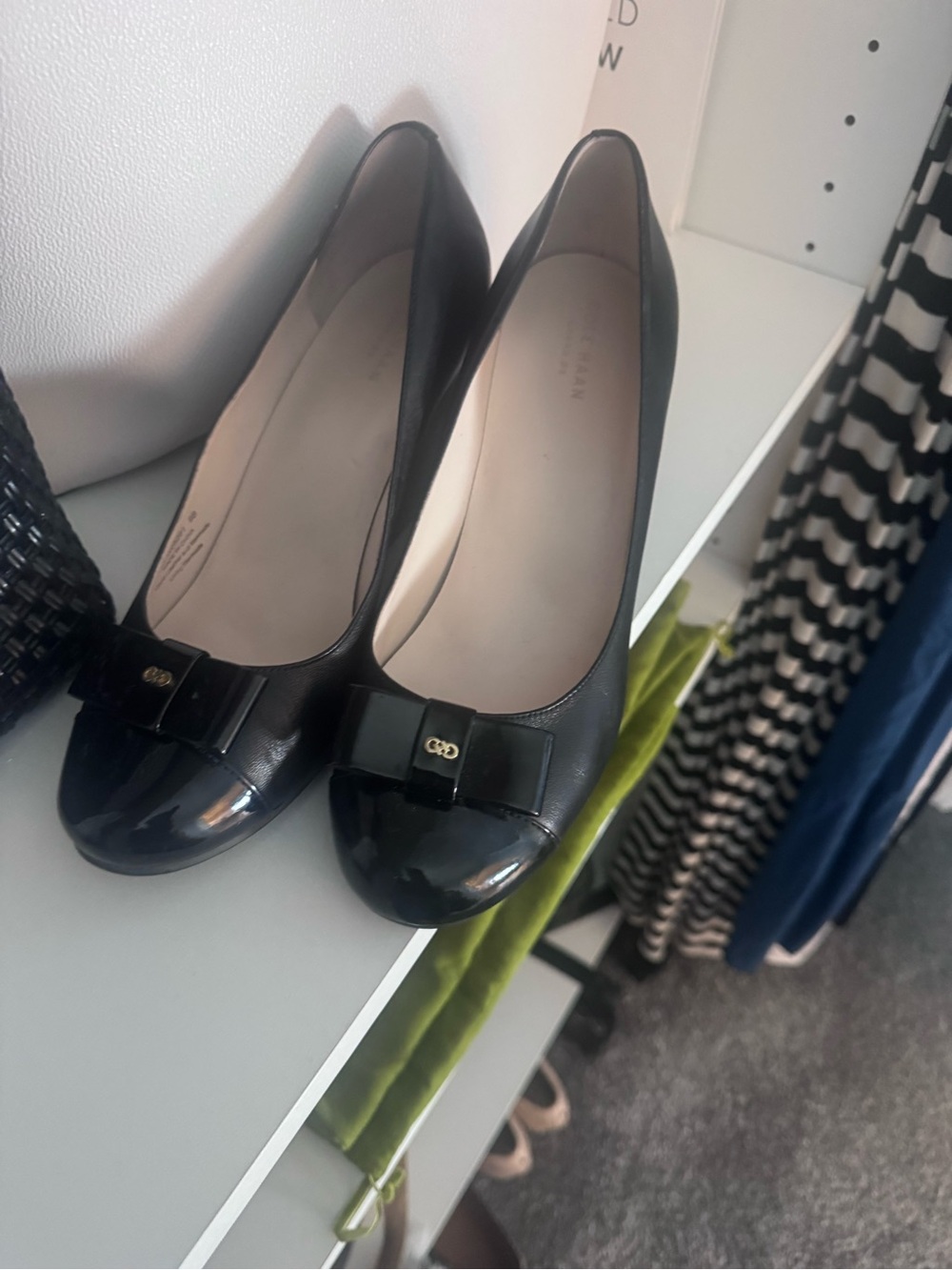 Cole Haan Black Leather Bow Cap-Toe Ballet Flats
